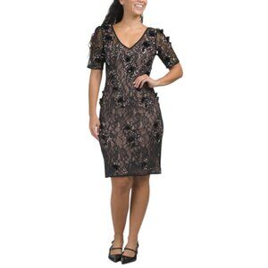 ADRIANNA PAPELL Short Sleeve Beaded Mini Dress